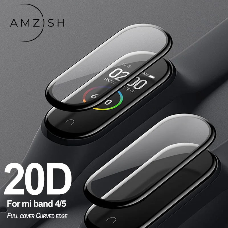 Amzish 20D с изогнутыми краями защитное стекло для Xiaomi Mi Band 4 5 Полное покрытие пленка