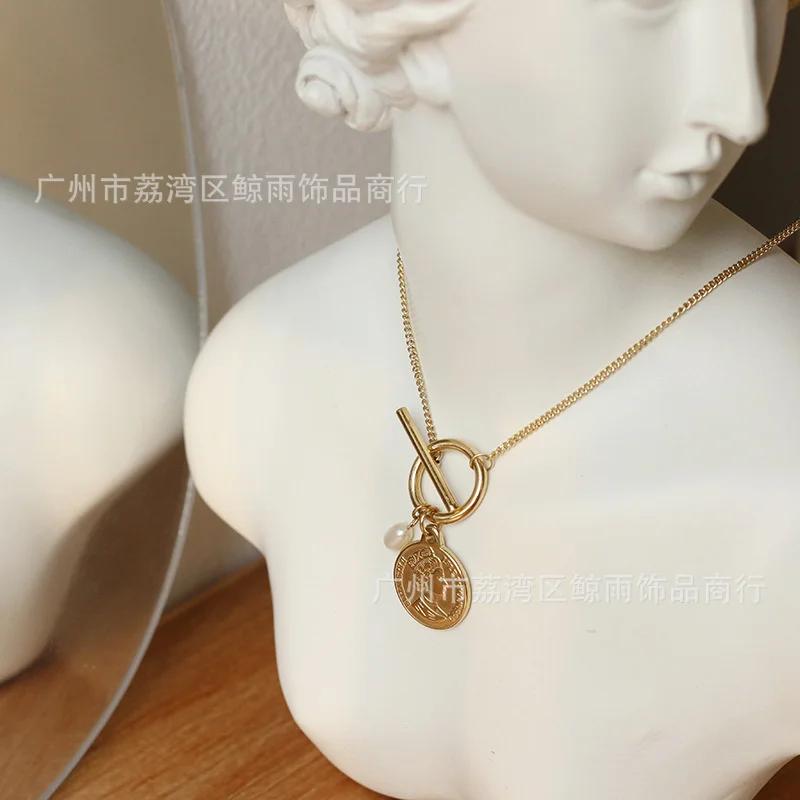 

Stainless Steel Geometric Water Pearl Necklace Collarbone Chain Pendant For Women's Punk Accessories Neck Fashion Jewellery