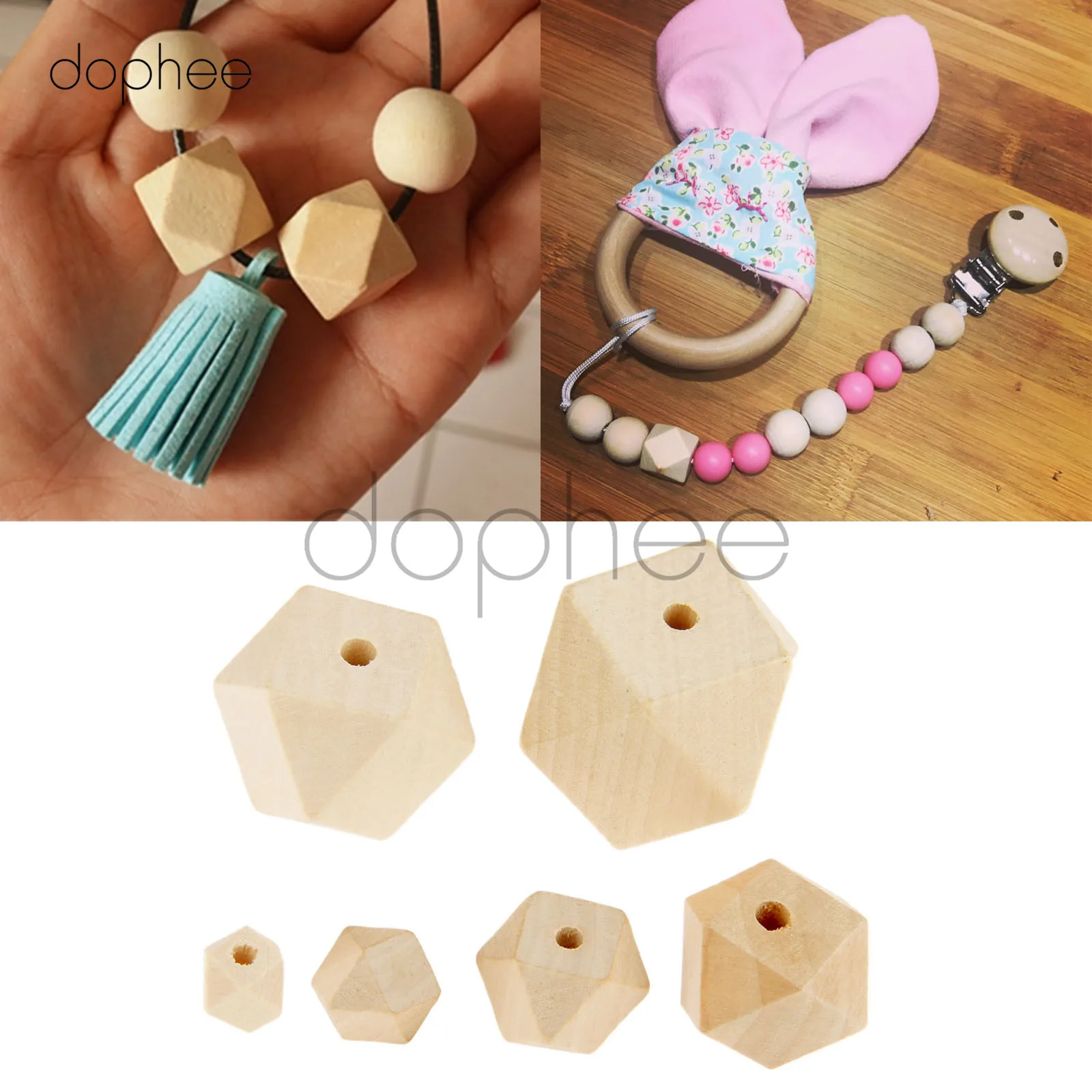 

dophee 5-50pcs Natural Unfinished Wooden Geometric Beads Multi-Sized 10/12/14/20/25/30mm For Jewelry Necklace Making DIY