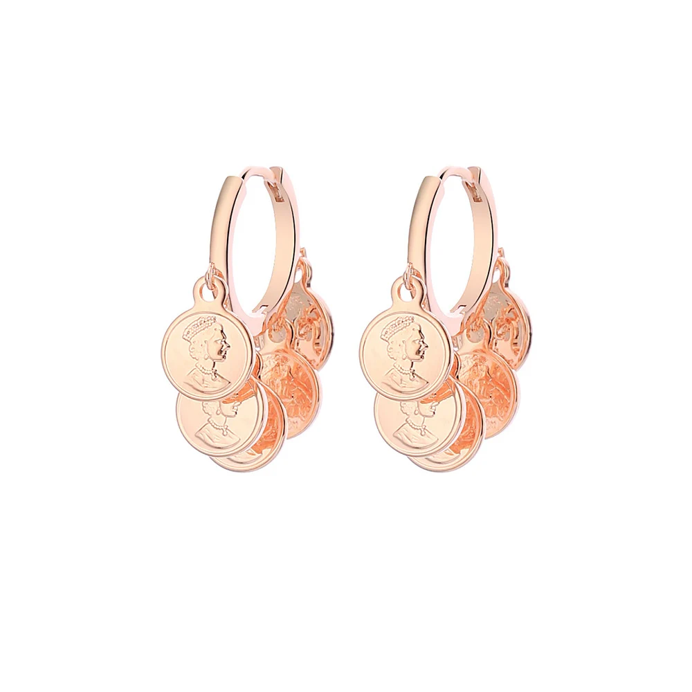 Маленькие женские серьги кольца Золотая фигура круглая монета Королева Аватар