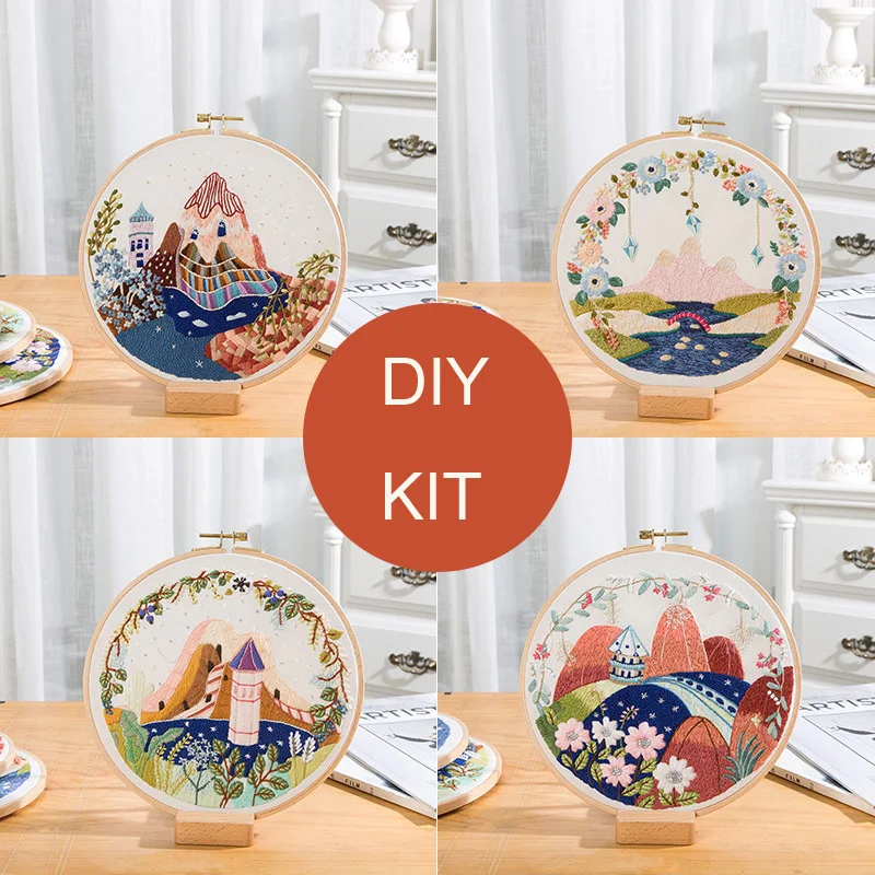 DIY Landscape Flower Embroidery Kit with Hoop Needlework Scenery Cross Stitch Handmade Craft Gift Wall Painting Art Home Decor | Дом и сад