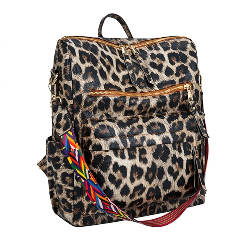 

Fashion Leopard Women Backpack Girl Ladies PU Leather Purses Travel Shoulder Bag