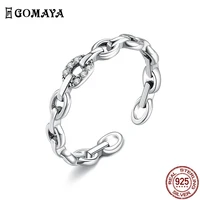 gomaya 925 sterling silver open geometric chain ring for women cubic zirconia female finger rings wedding statement fine jewelry