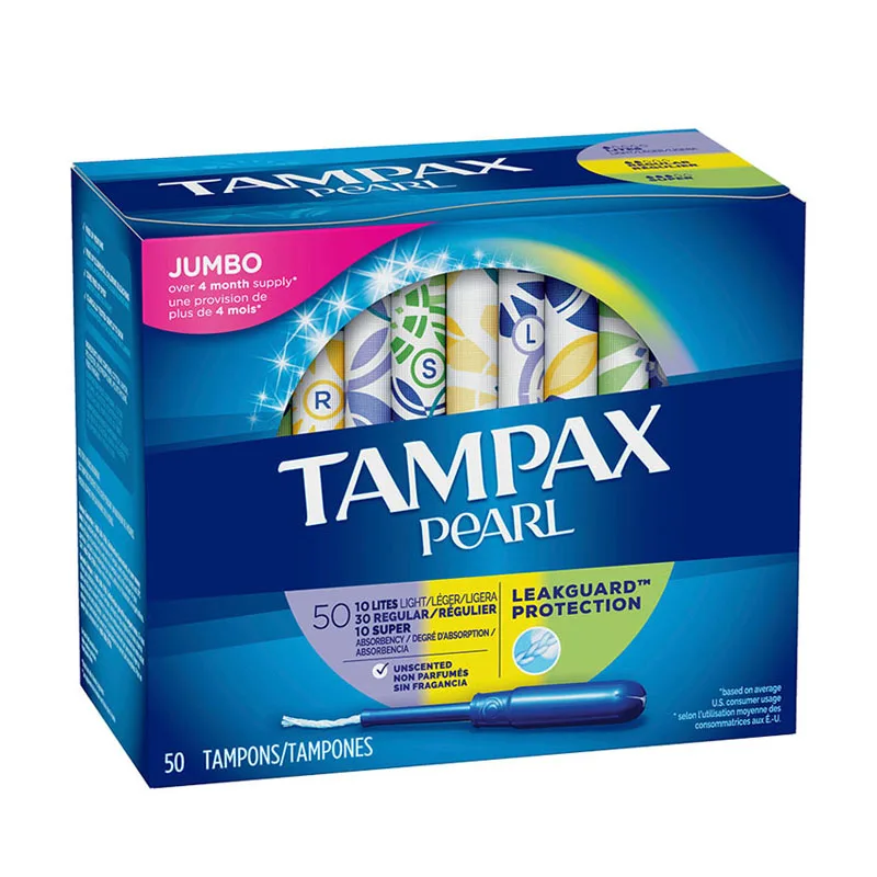 50 шт. Tampax жемчужные тампоны хлопковая сердцевина легкая обычная