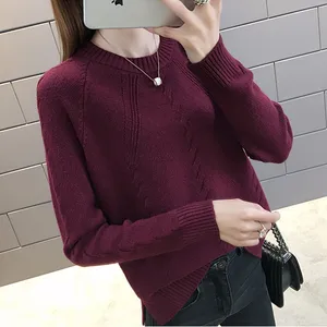 Женский вязаный пуловер, фиолетовыйбордовый элегантный свободный свитер в Корейском стиле, повседневный теплый трикотажный пуловер для осени и зимы