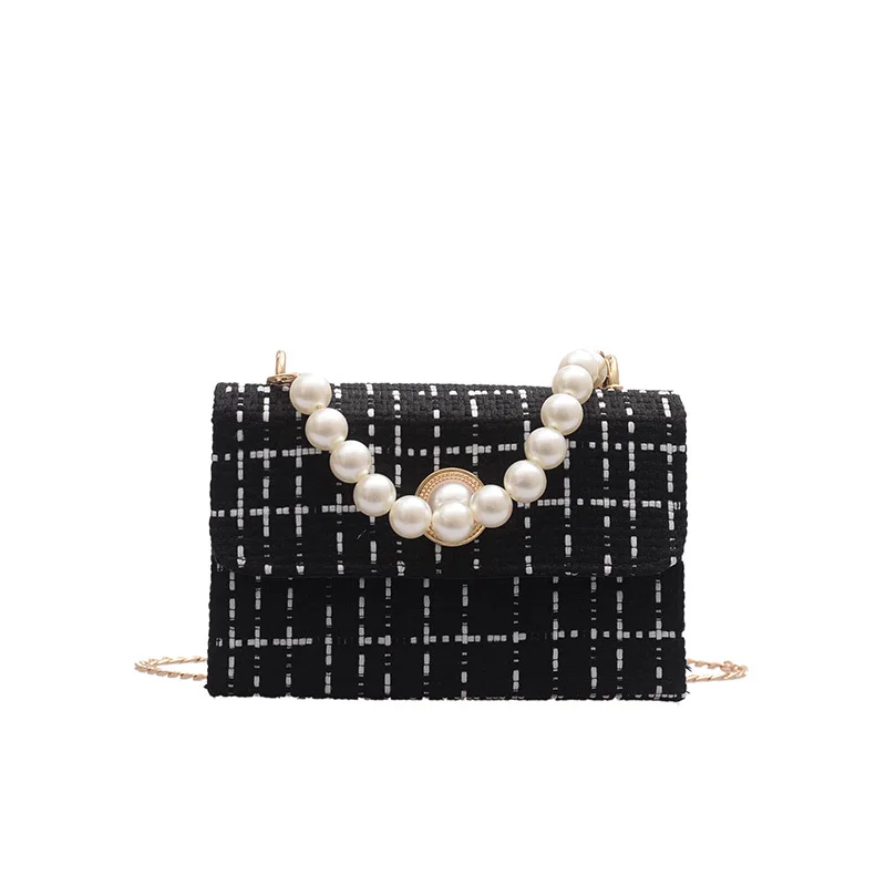 

Pearl Chains Small Shoulder Messenger Bags Women 2020 Designer Luxury Beading Wool Knitting Crossbody Bag Female Mini Lady Sweet