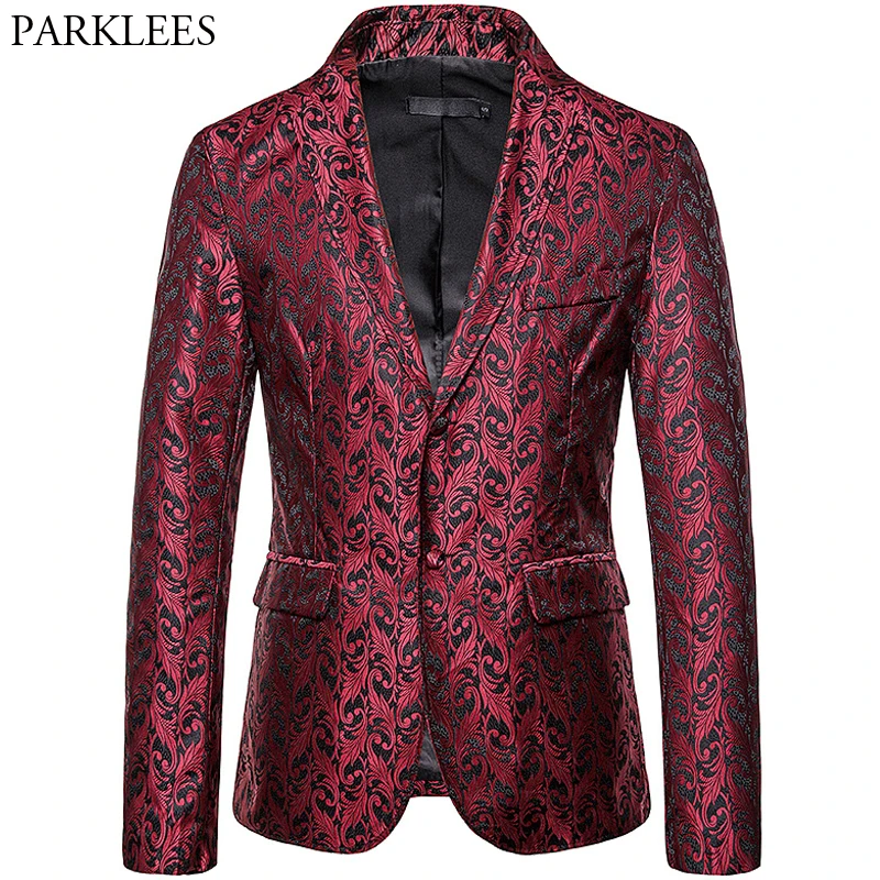 Мужской Жаккардовый блейзер с цветочным принтом модная Роскошная повседневная
