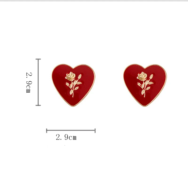 

Fashion Korea Minimalist Style Red Rose Stud Earrings for Women Jewelry Zinc Alloy Temperament Retro Heart Earrings Push-back