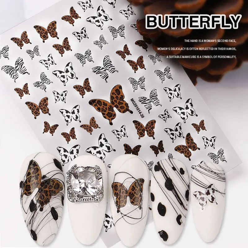 

new Leopard Print Nail Sticker Color Three-dimensional Self-adhesive Butterfly Nail Sticker For Girls Nail Decoration Sticker