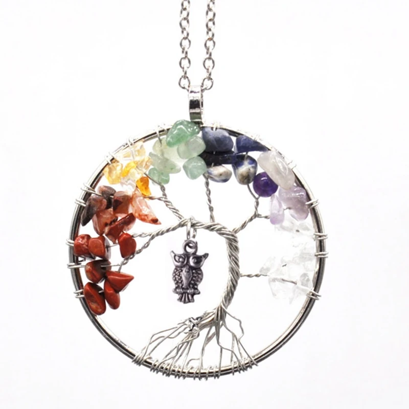 7 Chakras Owl SK 7 Чакра, кварцевый и из натурального камня, древо жизни, маятниковая подвеска, ожерелье для женщин, целебное хрустальное ожерелье, s подвески, ювелирные изделия рейки - Окраска металла: 7 Chakras Owl SK