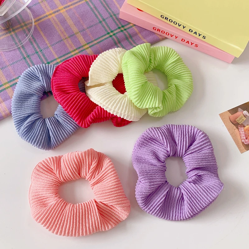 

Cute Women Headwear Girls Hair Ties Candy Color Lady Scrunchies Ponytail Hair Female Holder Rope Wave Flannel Hair Accessories