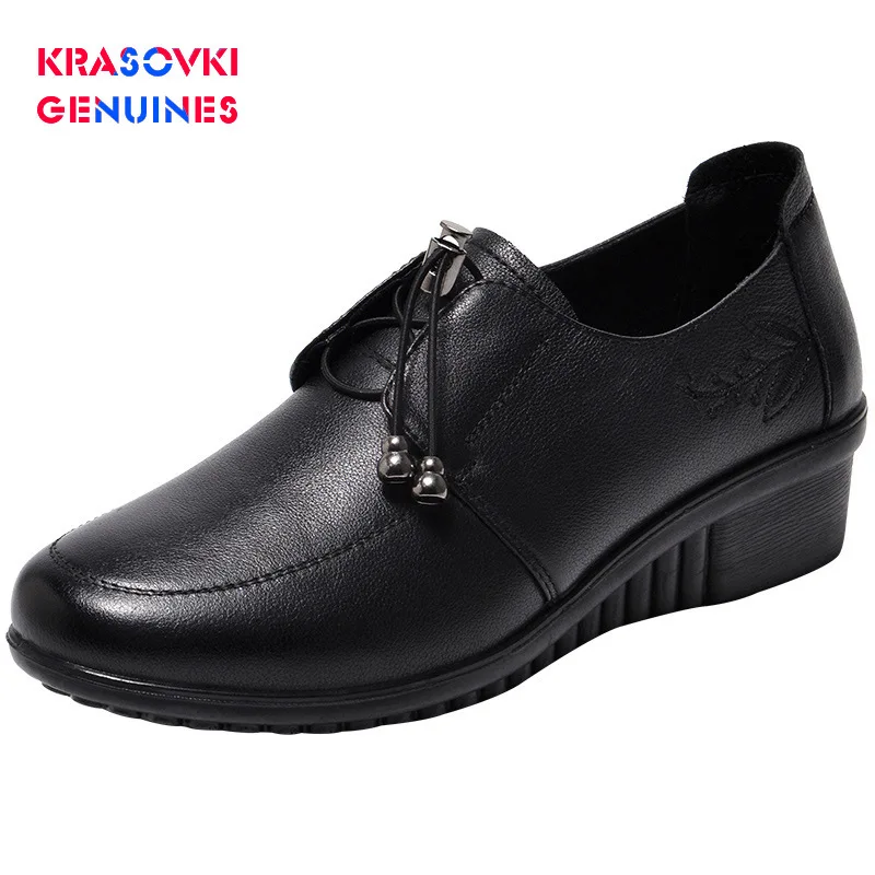 

Krasovki Genuines Autumn Winter Leather Shoes Dropshipping Soft Bottom Flat Bottom Fashion Round Toe Slip Leisure Single Shoes