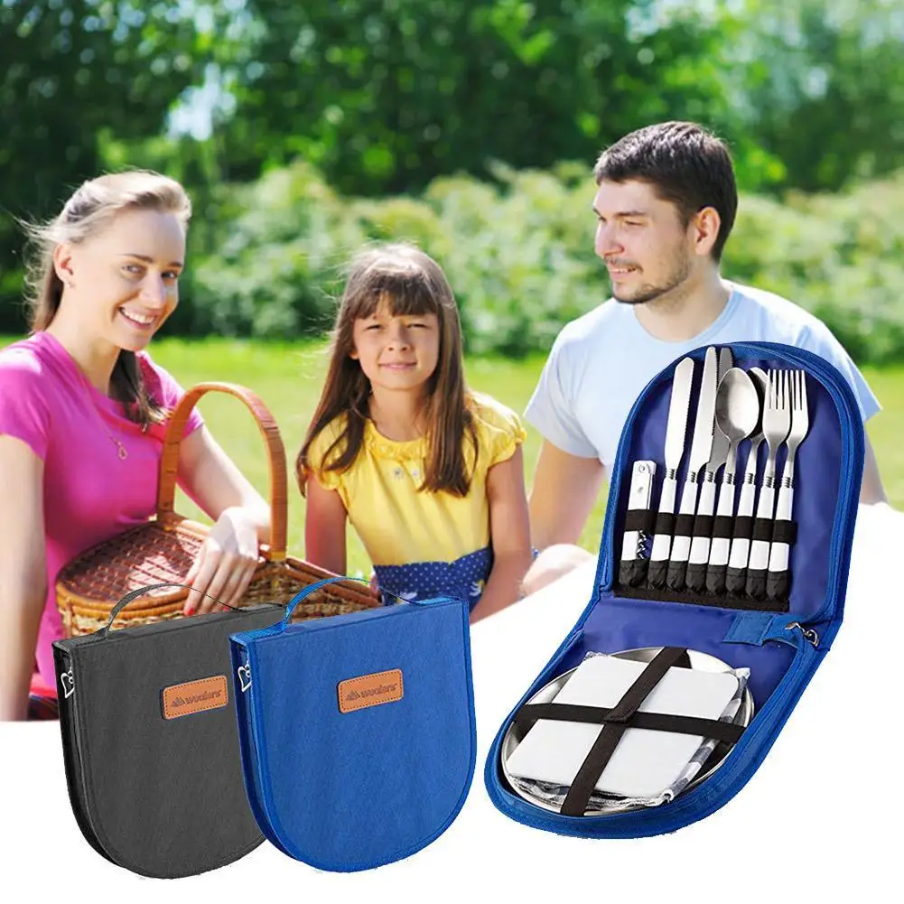 

Outdoor Picnic Camping Tableware Bag Fork Spoon Bottle Opener Steel Foldable Pocket Cutlery Set Hand Carry Lunch Bag