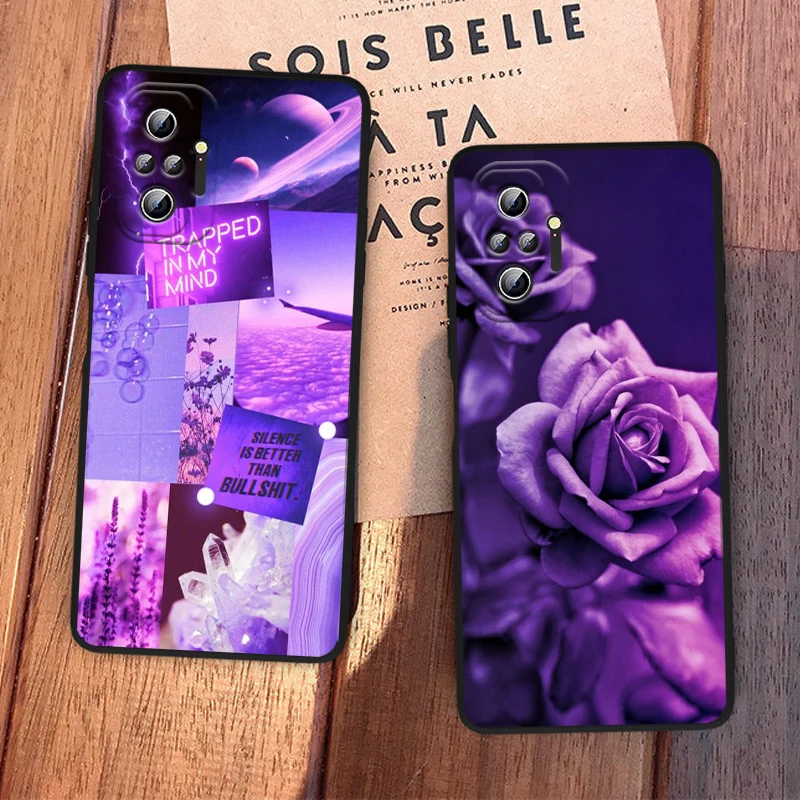

Purple Flower Butterfly For Xiaomi Redmi Note 5A 5 6 7 8T 8 9T 9S 9 10 10T 10S 11 Prime Pro Max Plus Capa Black Phone Case