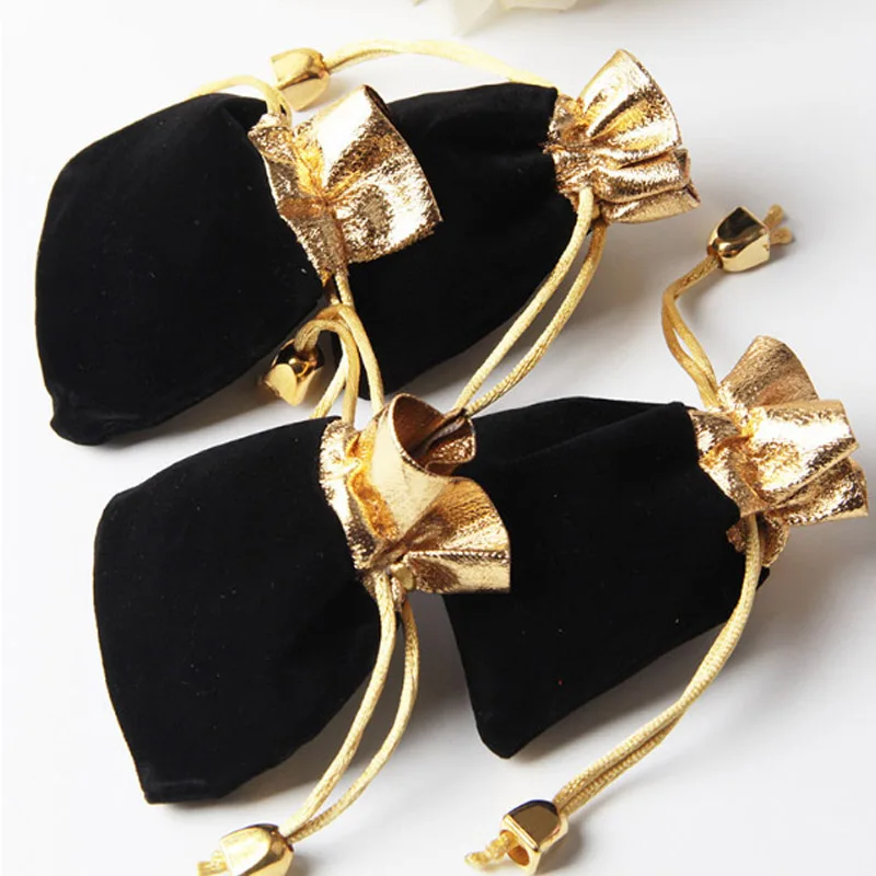 Blue Velvet Gift Bags with Gold Mouth Custom Logo Sack 9x12cm 12x16cm Eyelashes Makeup Jewelry Pouch