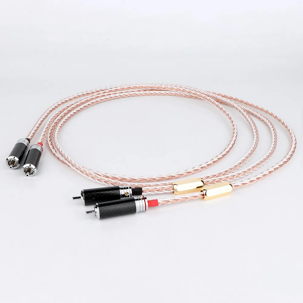 

2 шт./пара 4TC 4-жильный твист RCA кабель с родиевым покрытием из углеродного волокна 2RCA к 2RCA мужской аудиокабель, 2 x Кабель брюки