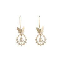 butterfly pearl rhinestone golden drop earrings vintage fashion long tassel metal hook drop earrings for woman new year jewelry