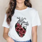 Женская футболка с принтом в виде сердца и цветов, летняя модная повседневная футболка с коротким рукавом в стиле Харадзюку