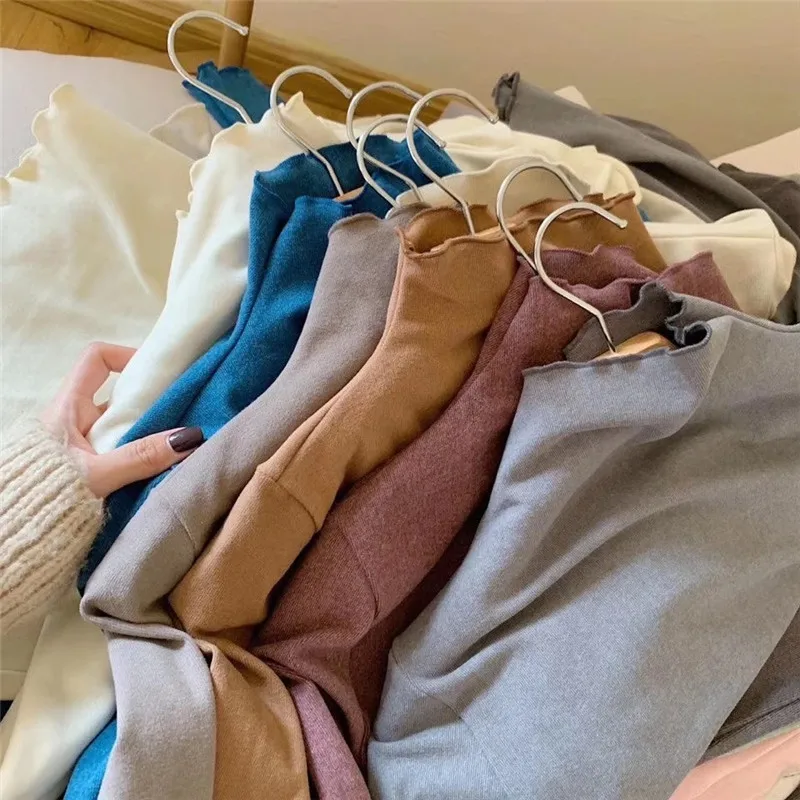 

Зимние Теплые Топы с длинными рукавами, женский свитер с высоким воротом, женские пуловеры, осенняя женская блузка, Однотонный женский свит...