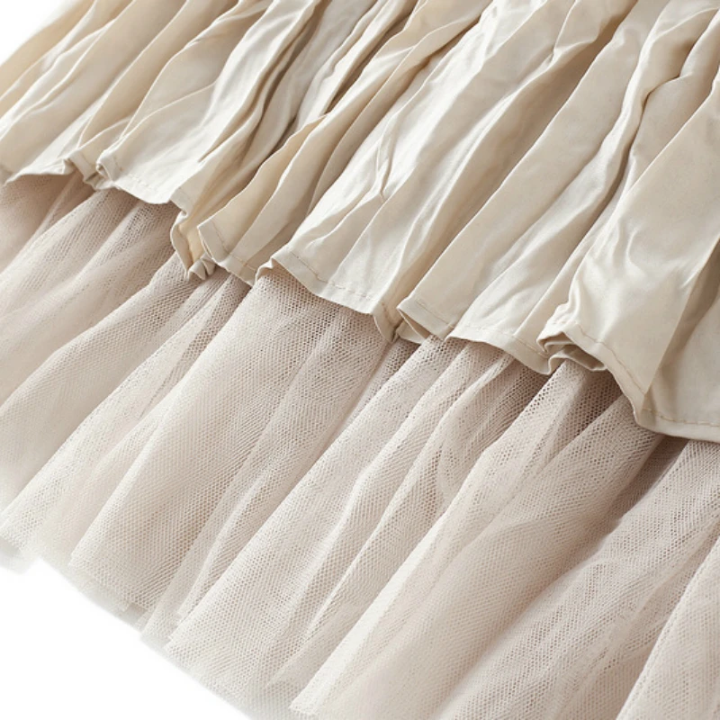 

Autumn Crepe Cotton Drape A-line Boho Long Skirts Spring Tulle Patchwork Sweet Cakee Calf Long Skirts