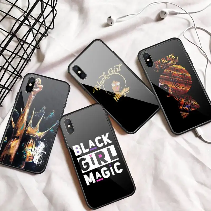 

Black Girl Magic Melanin Poppin Queen Phone Case Tempered glass For iphone 5C 6 6S 7 8 plus X XS XR 11 PRO MAX