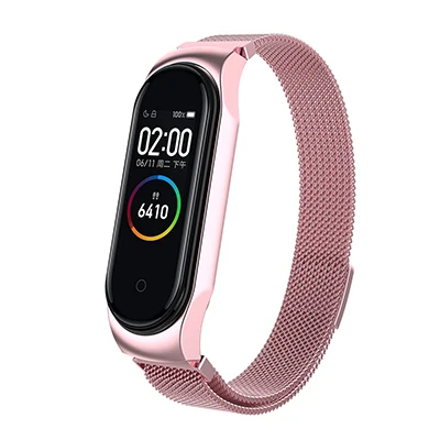 Rose Pink Metal Milanese Wrist Strap For XiaoMi Mi Band 4 3 Magnetic Bracelet Strap Mi Band 4 Mi4 Women Man Smart Band Accessories - Цвет: Rose Pink