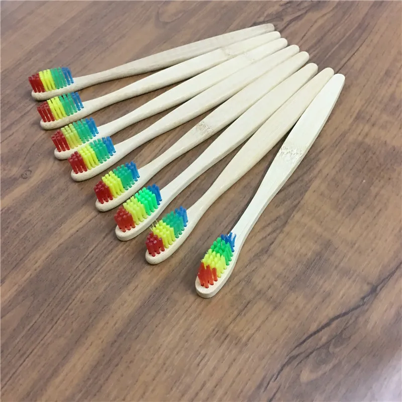 10-packs Natural bamboo toothbrush Eco Friendly wooden rainbow Tooth Brush Soft bristle Tip Charcoal adults oral care | Красота и