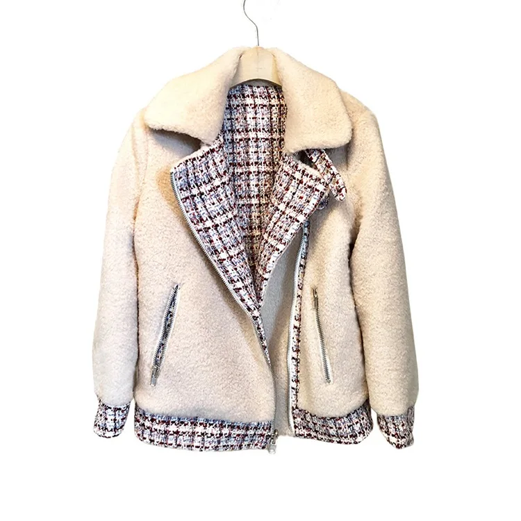 

Tailor Shop Custom Made Woolen Coat Women's Tide 2020 Winter New Plaid Thickened Artificial Wool Motorcycle Jacket Women