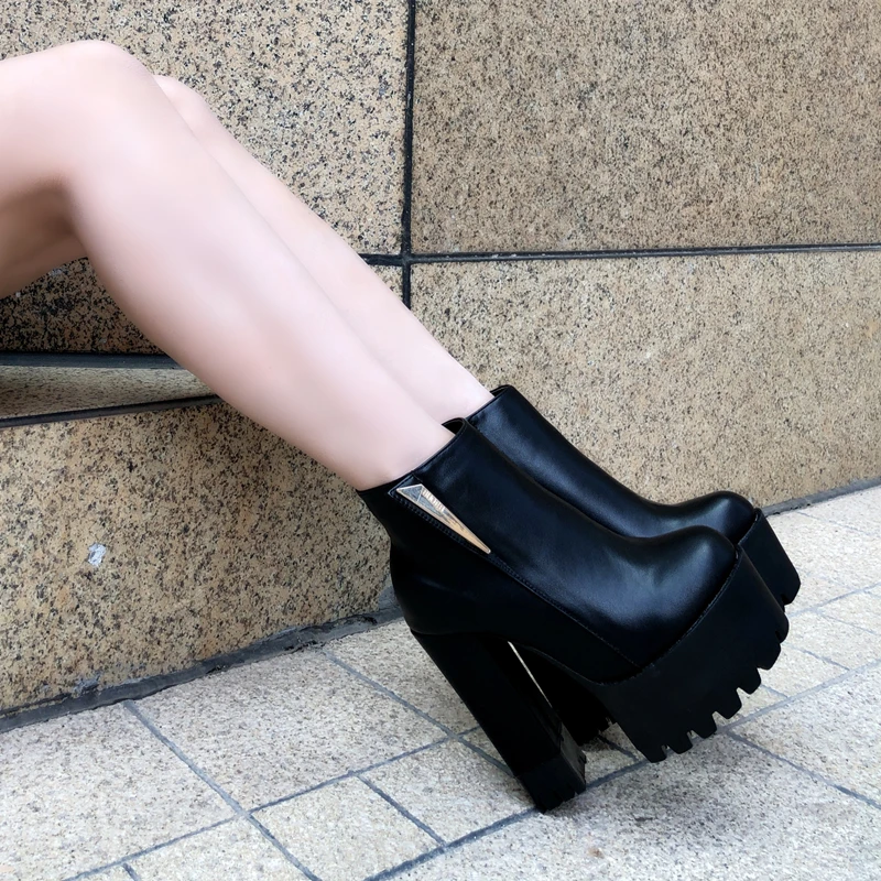 2021 autumn muffin thick heel dance catwalk hate the sky high 15cm super high heel nightclub naked short boots women's