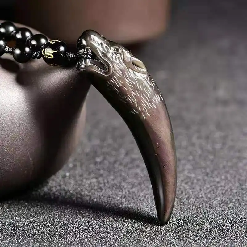 Натуральный черный обсидиан Радужный фиолетовый фонарик кулон трендовый Спайк