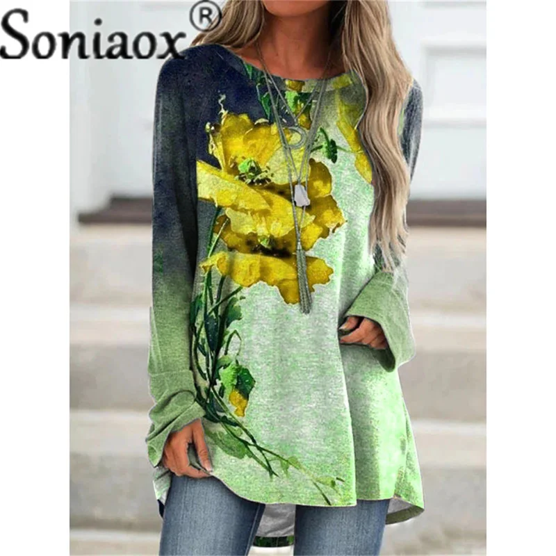 Женская футболка с длинным рукавом Повседневная Уличная свободного покроя 3D