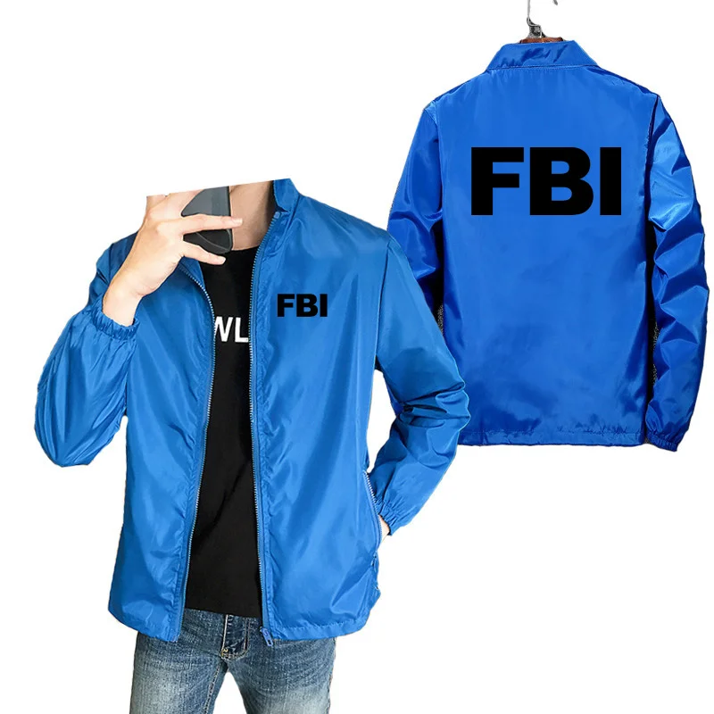 Куртка мужская на молнии с принтом логотипа ФБР Повседневная тонкая ветровка