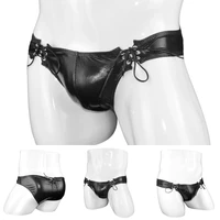 men sexy underwear faux leather briefs low waist pouch underpant bandage bikini boxers shorts exotic convex pouch sexy lingerie