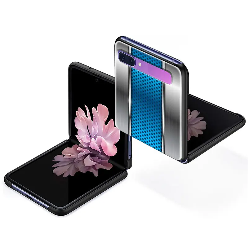 

Phone Case for Samsung Galaxy Z Flip 5G Black Fold Shell Hard Shockprooft Segmented Protect Coque Dark Metal Texture