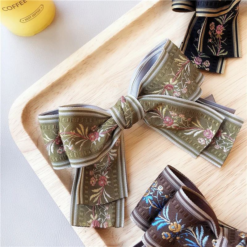 Модные весенние заколки с вышитыми цветами для девочек волос Женские аксессуары