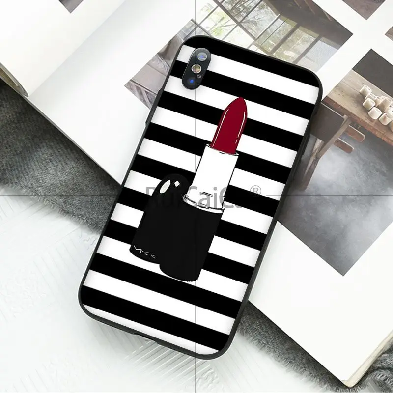 Ruicaica Cosmetic lipstick Smart Cover Black Soft Shell Phone Case for Apple iPhone 8 7 6 6S Plus X XS MAX 5 5S SE XR Cellphones | Мобильные