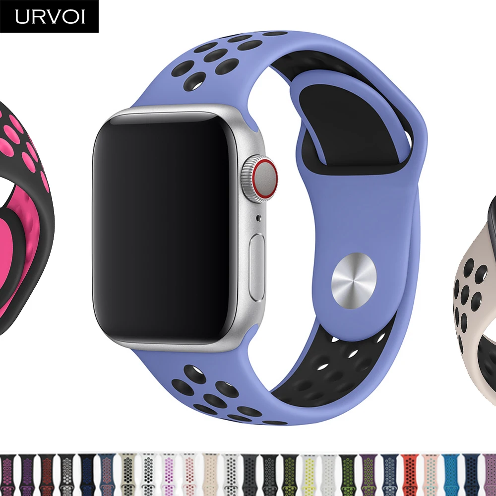 URVOI ремешок для apple watch series 5 4 3 2 спортивный ремешок для наручных часов iwatch, силиконовой лентой Замена дышащая новая цветов размер 38/40/42/44 мм