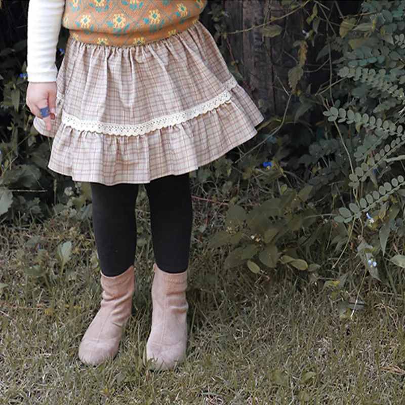

Юбка трапециевидная до колен, клетчатая хлопковая, с оборками, милый простой стиль, для детей и девочек, на осень-зиму