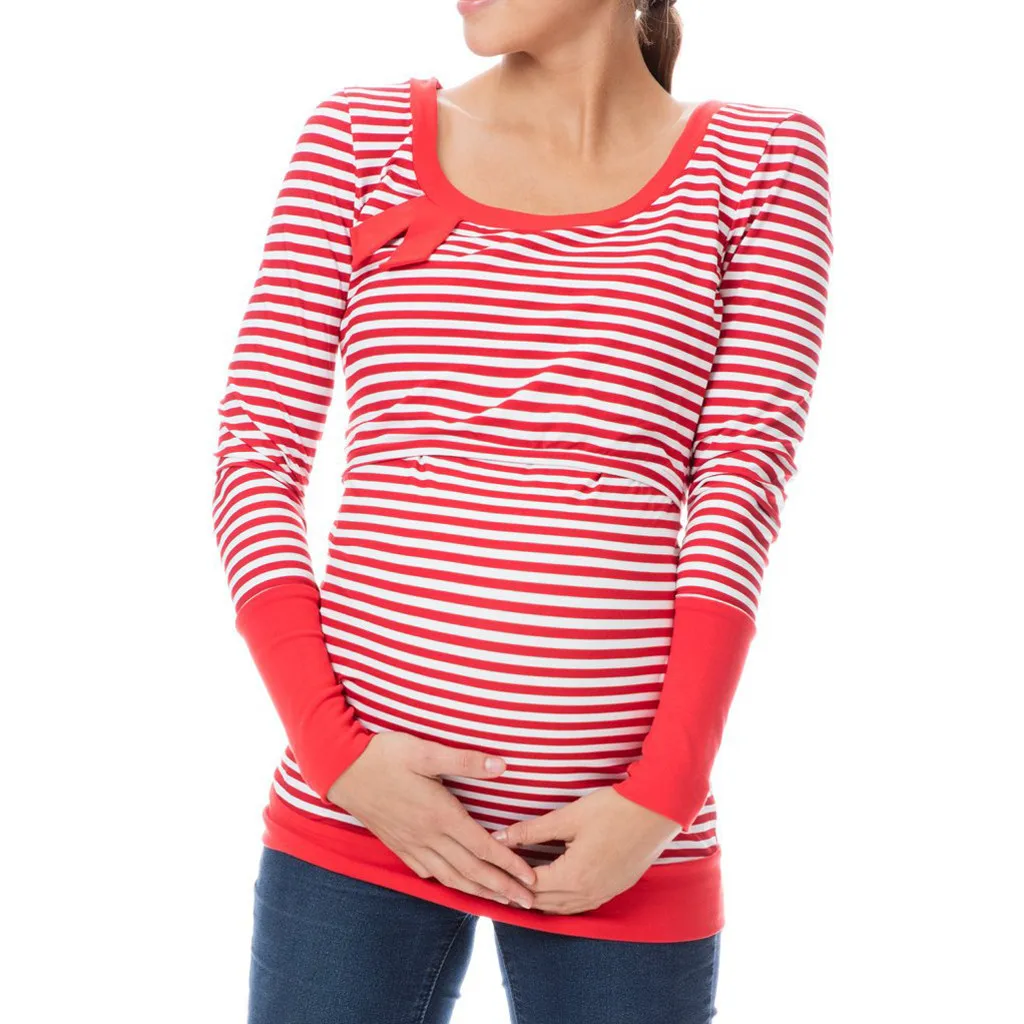 Новая модная женская блузка для кормления с круглым вырезом и полосатым принтом
