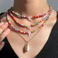 handmade natural shell letter beaded necklace for women choker colorful turquoise beads layered initial necklaces party jewelry