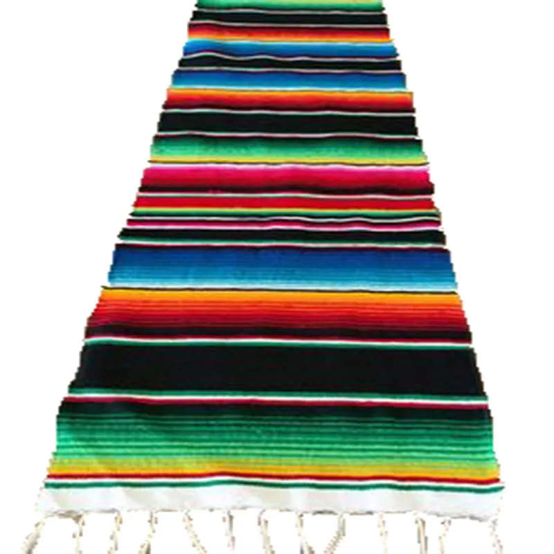 

Rainbow Stripe Table Runner Mexican Style Tassel Table Runners Fashion Rustic Wedding Party Cotton Tablecloth Flag 35x215cm