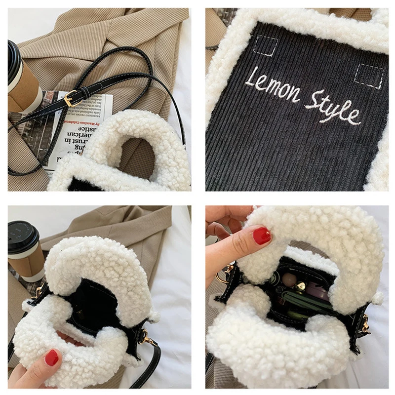 

Fashion Plush Women Handbags Lambswool Shoulder Bags Designer Faux Fur Crossbody Bag Lady Small Tote Purse Female Bucket Bags