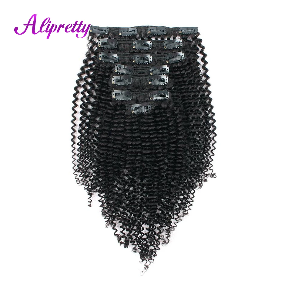 

Alipretty Kinky Curly Clip Ins Extensions Brazilian Human Hair Weave Bundles Natural Color Clip Ins Hair 8small pieces 120g/pack