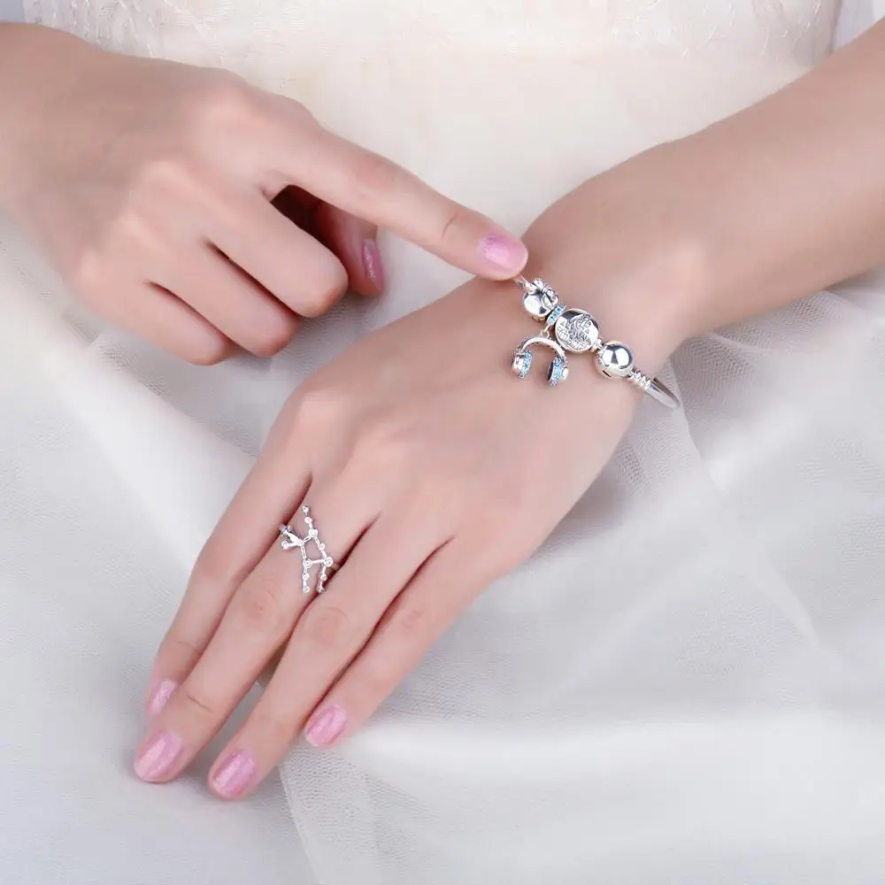 JewelryPalace музыка любовь Голубой цирконий наушников бисера Шарм Fit Браслеты модные женские туфли DIY шарики для Браслеты