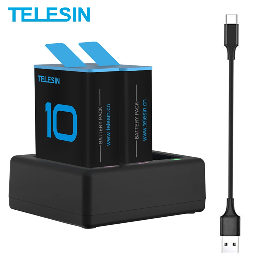 TELESIN 2Pack 1750mAh Battery For GoPro 10 3 Ways Battery Charger LED Light Charging for GoPro Hero 9 10 Camera Accessories