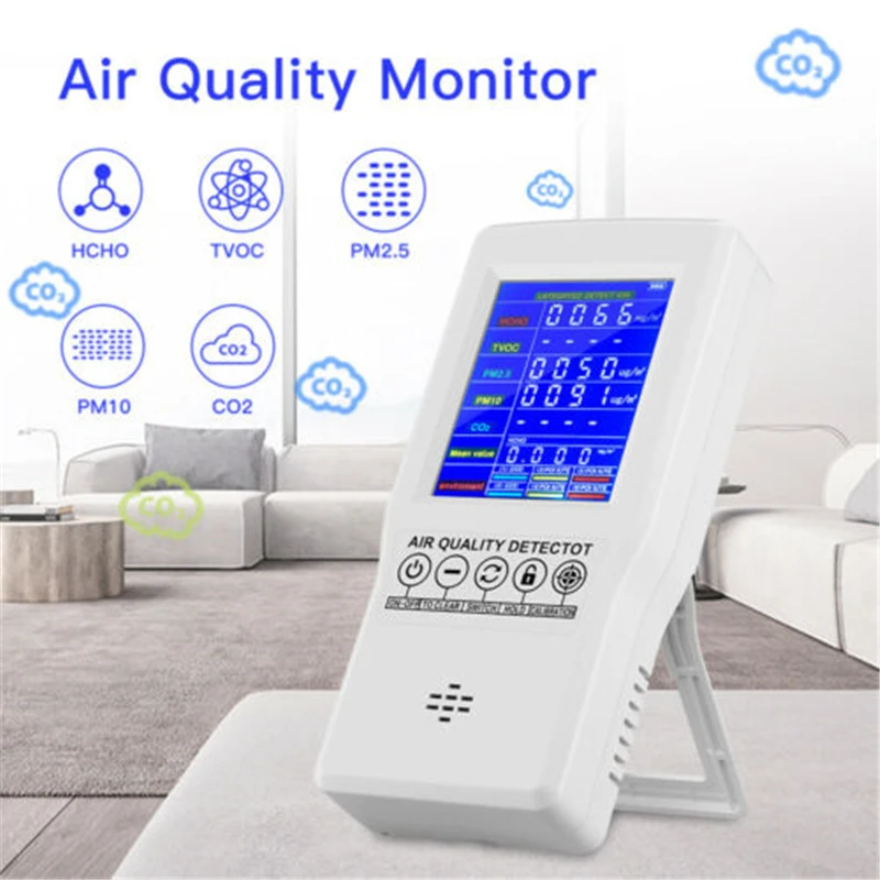 

Formaldehyde Detector Air Quality Monitor for HCHO/TVOC/CO2/PM2.5/PM10 AQI Gas Analyzer LCD Digital Home Office Air Tester Kits