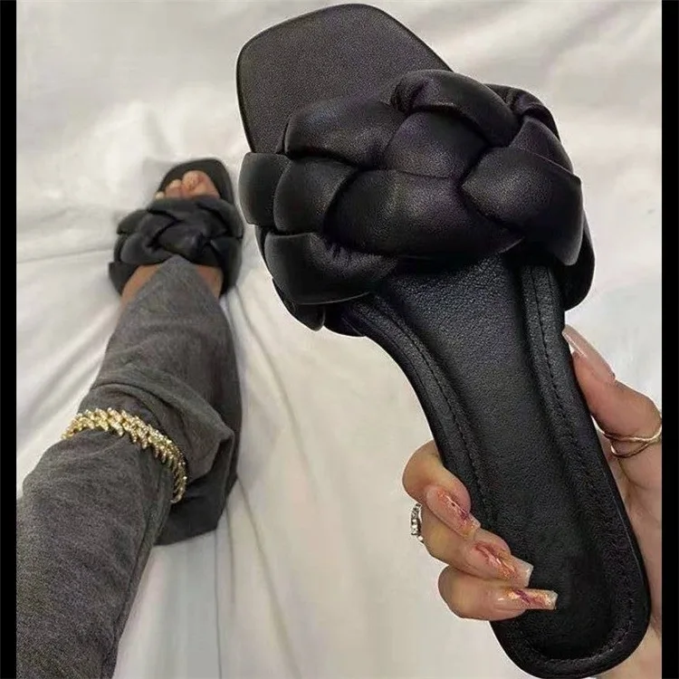 

Hot Fashion Flat Slippers Women Weave Slides Sandal Ladies Outdoor Beach Lady Shoes Woman Home Slippers Female Flip Flops New
