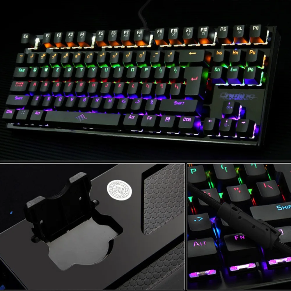 Механическая клавиатура USB Проводная и RGB мышка с подсветкой Pad набор ковриков Красочный светодиодный подсветка 87 клавиш анти-ореолы игровые аксессуары