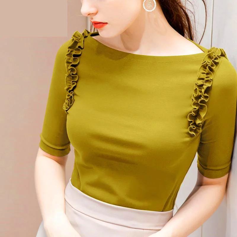 

Блузка Женская Осенняя хлопковая с коротким рукавом и открытыми плечами