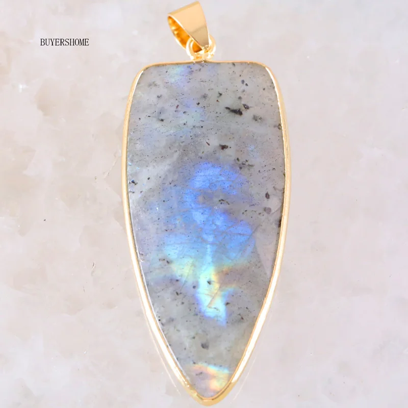 Gray Labradorite 1 шт. ювелирный подарок для мужчин и женщин Золотой граненый бусина, натуральный камень серый кулон из Лабрадорита Fit ожерелье K2047 - Окраска металла: Gray Labradorite